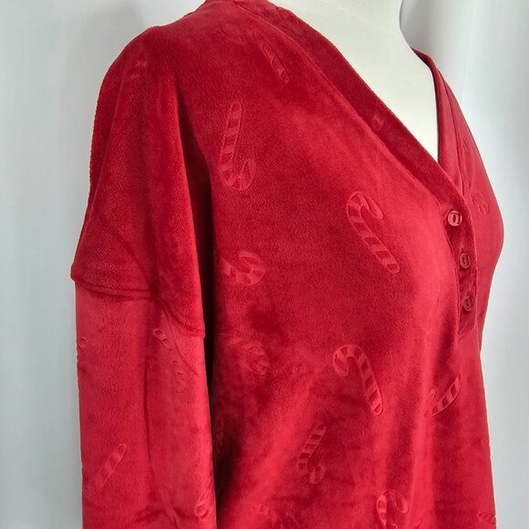 Jaclyn Intimates Plush Red Candy Cane Embossed Henley Pajama Top Size S NWT - Picture 7 of 13